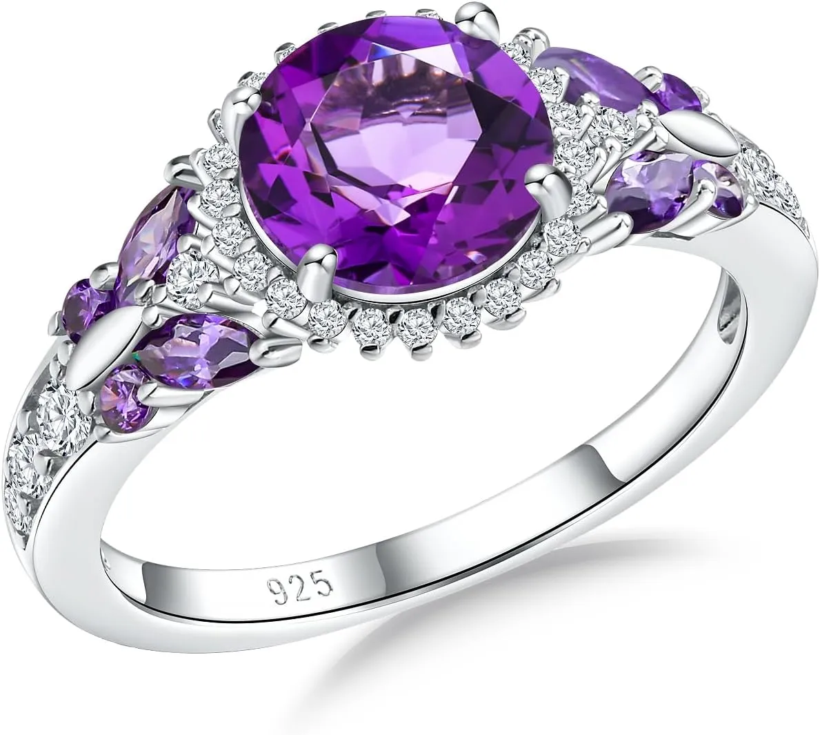 925 Sterling Silver Gemstone Engagement Ring for Women Moissanite/Zircon &Created Amethyst/Aquamarine/Emerald/Ruby/Sapphire Promise Rings Cocktail Wedding Birthday Jewelry