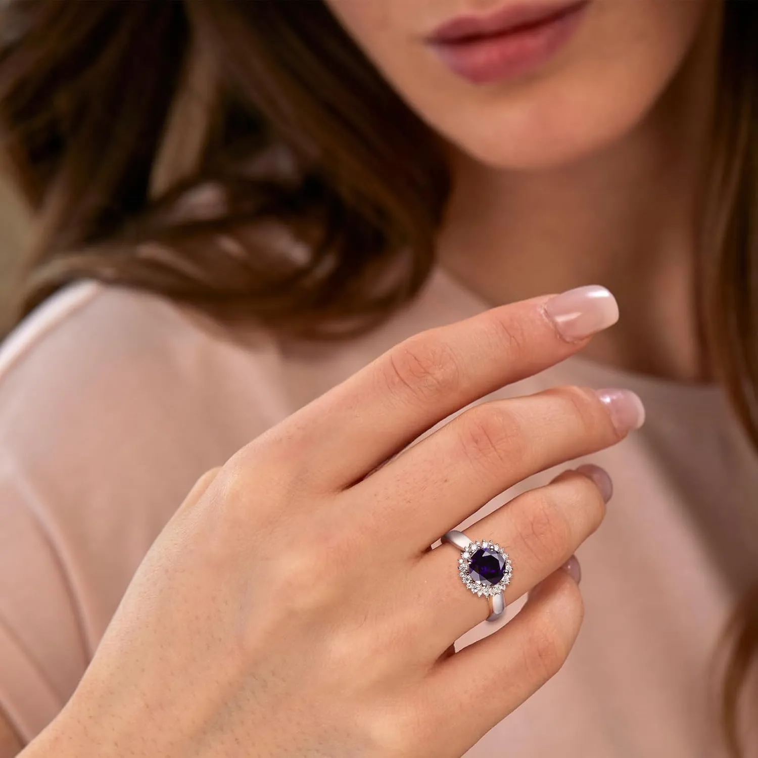 925 Sterling Silver Gemstone Engagement Ring for Women Moissanite/Zircon &Created Amethyst/Aquamarine/Emerald/Ruby/Sapphire Promise Rings Cocktail Wedding Birthday Jewelry