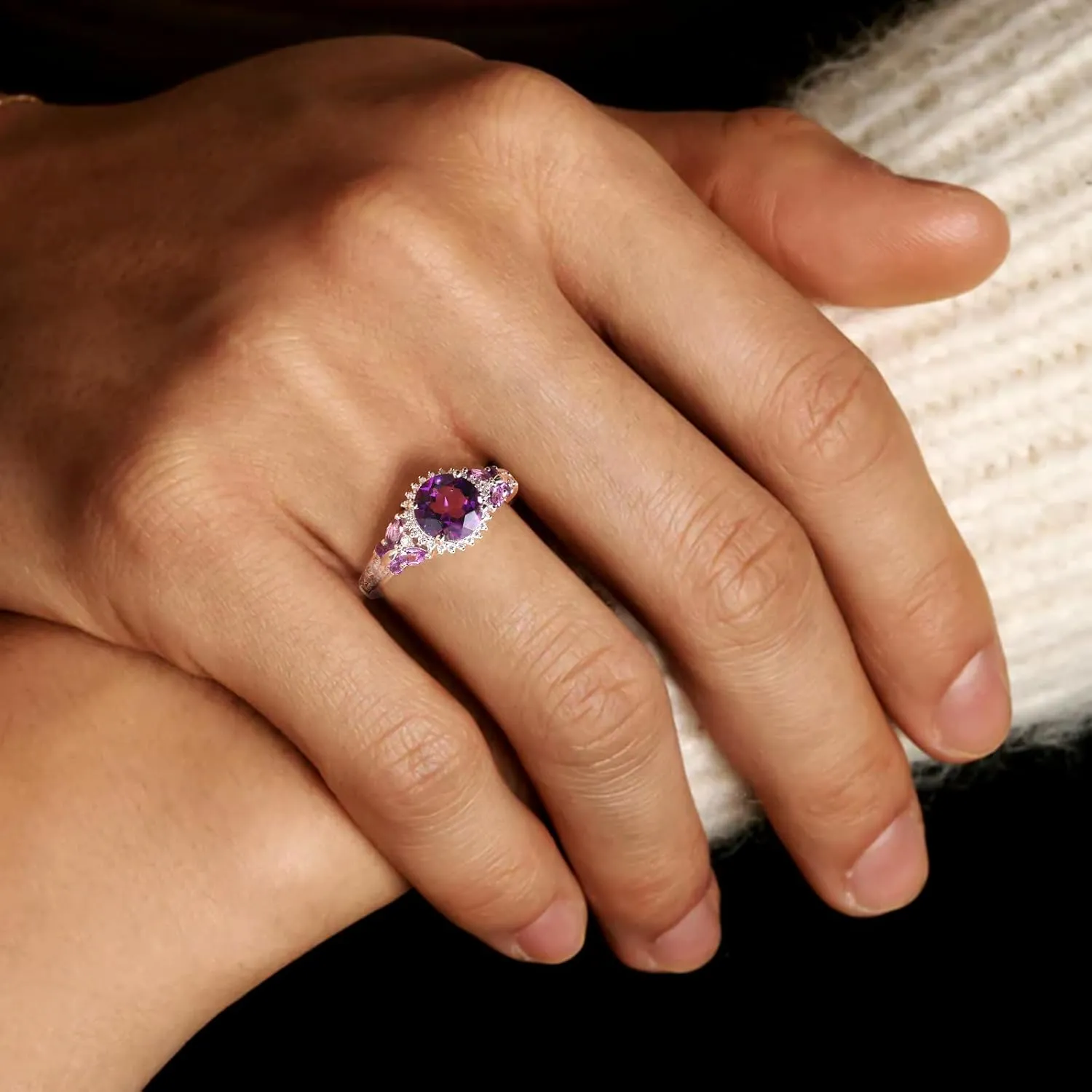 925 Sterling Silver Gemstone Engagement Ring for Women Moissanite/Zircon &Created Amethyst/Aquamarine/Emerald/Ruby/Sapphire Promise Rings Cocktail Wedding Birthday Jewelry