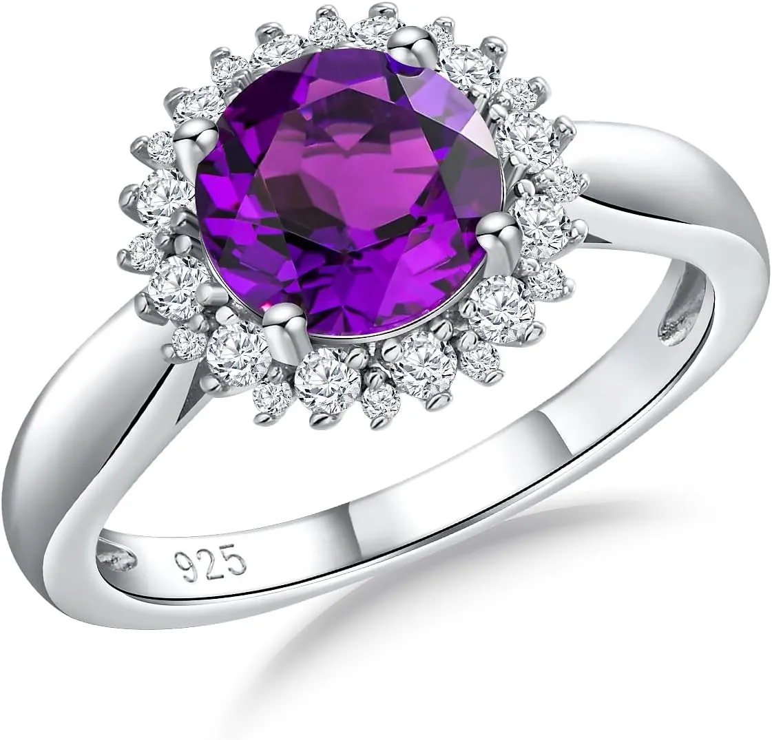 925 Sterling Silver Gemstone Engagement Ring for Women Moissanite/Zircon &Created Amethyst/Aquamarine/Emerald/Ruby/Sapphire Promise Rings Cocktail Wedding Birthday Jewelry