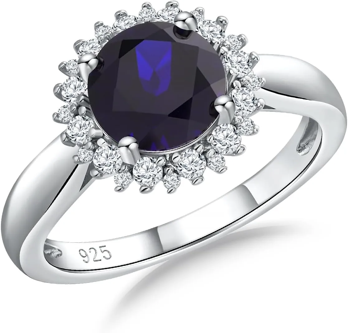 925 Sterling Silver Gemstone Engagement Ring for Women Moissanite/Zircon &Created Amethyst/Aquamarine/Emerald/Ruby/Sapphire Promise Rings Cocktail Wedding Birthday Jewelry