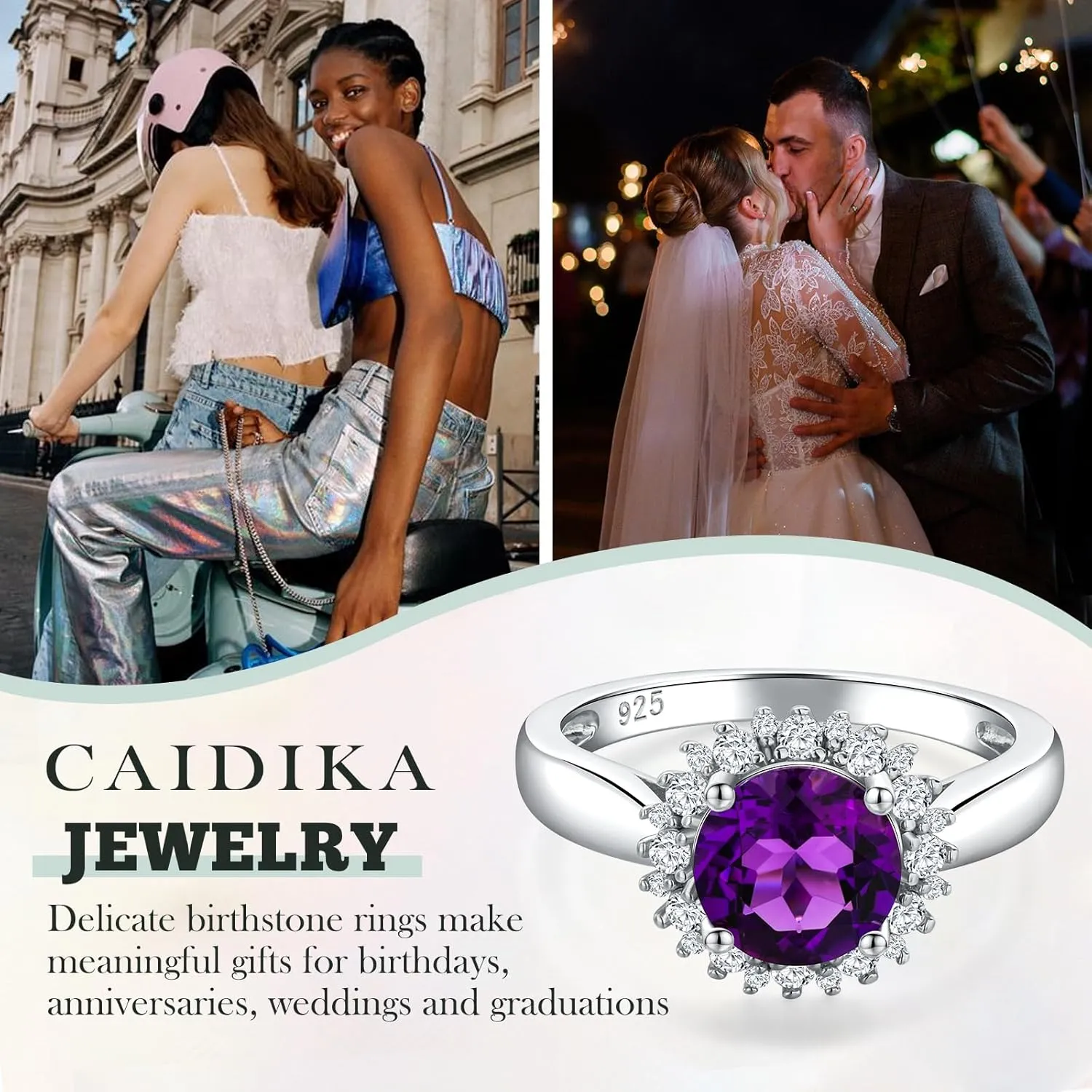 925 Sterling Silver Gemstone Engagement Ring for Women Moissanite/Zircon &Created Amethyst/Aquamarine/Emerald/Ruby/Sapphire Promise Rings Cocktail Wedding Birthday Jewelry