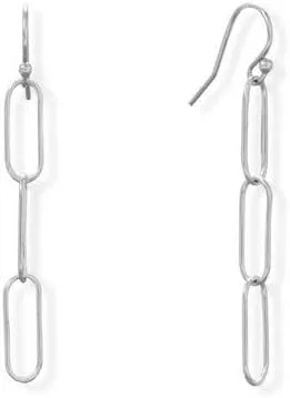 925 Sterling Silver Rhodium Plated Paperclip French Wire Earrings Links Measure 5mm X 15mm Drops 52mm Clip on Earring for Women