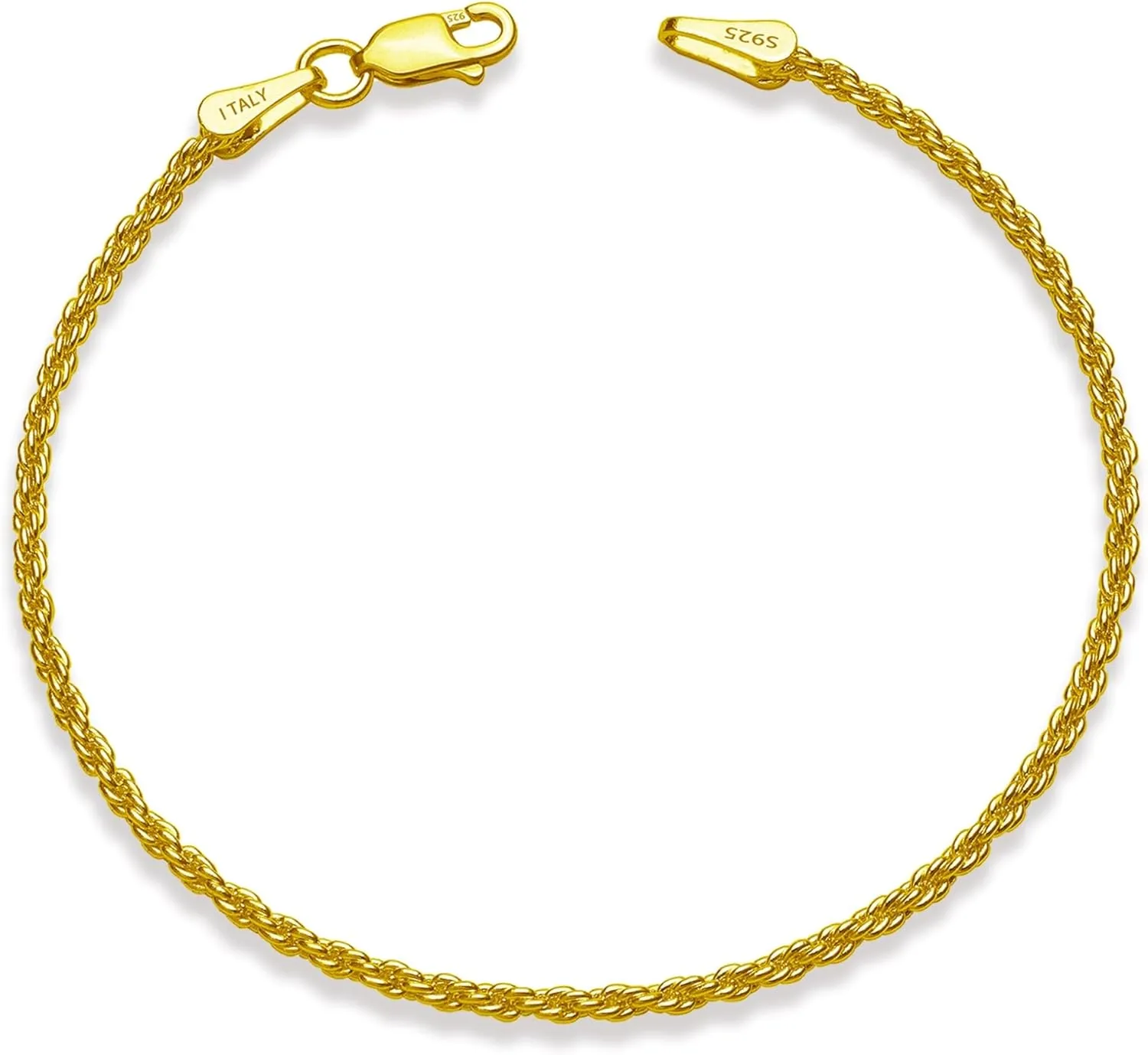 925 Sterling Silver Rope Bracelets 2/3/5mm Silver/Gold Bracelets for Women Rope Chain Bracelet for Men 6.5-9 Inches