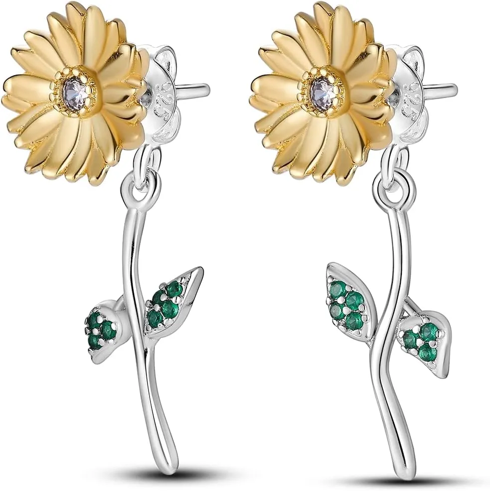 925 Sterling Sliver Flat Back Stud Earrings for Women Earrings for Women, Cubic Zirconia Sparkly Hypoallergenic Drops Jewelry Gifts for Sensitive Ears - Sunflower