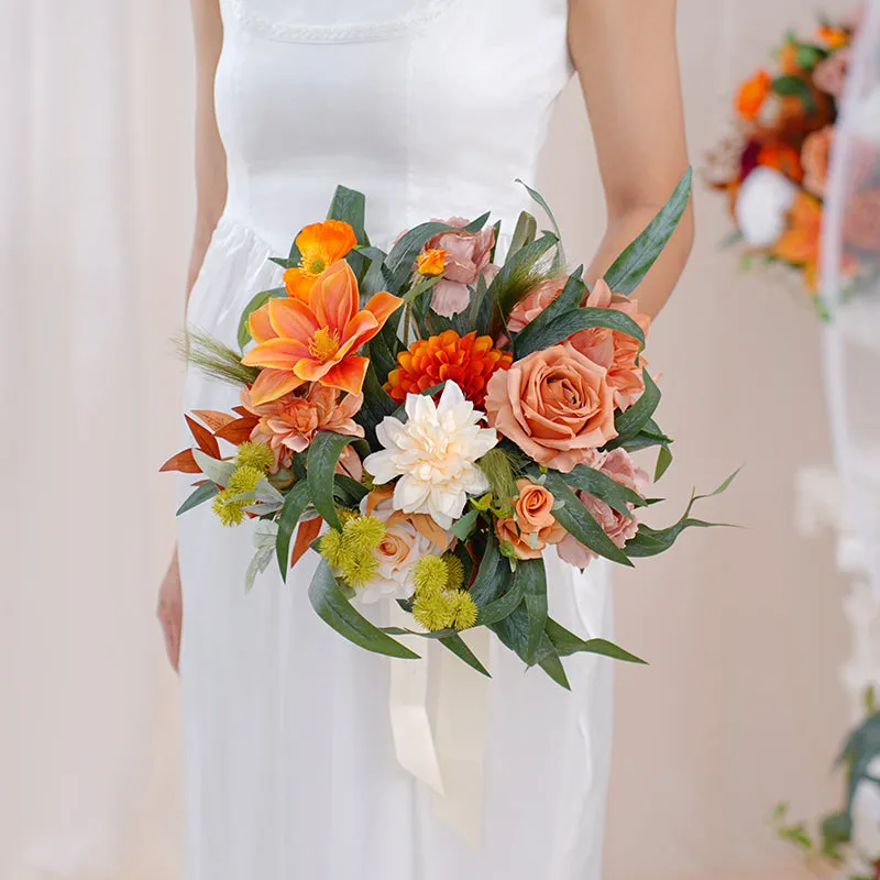 A863603 Autumn Series With Greenery Bridal Bouquet Wedding Supplies