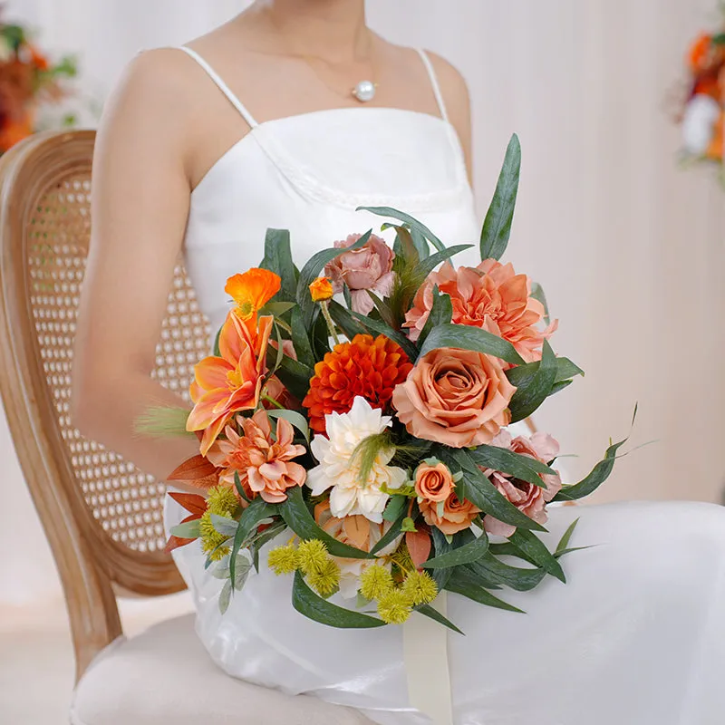 A863603 Autumn Series With Greenery Bridal Bouquet Wedding Supplies