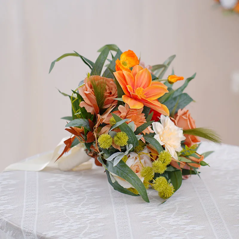A863603 Autumn Series With Greenery Bridal Bouquet Wedding Supplies
