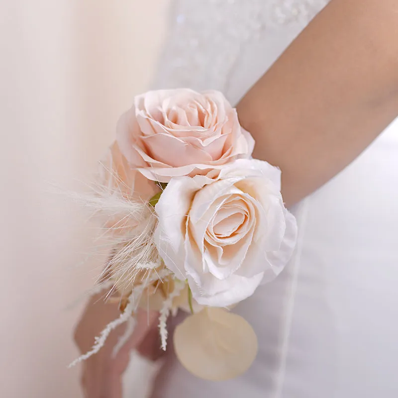 A86386 Champagne Rose Series Wrist Flower Bridal Decoration Wedding Supplies