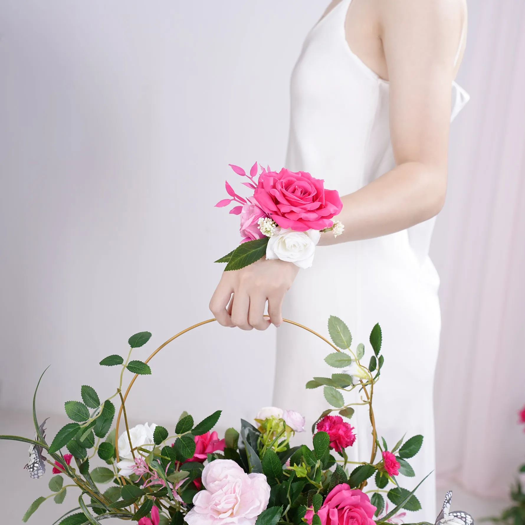 A866307 Hot Pink Series Wrist Flower Wedding Personal Decor Supplies