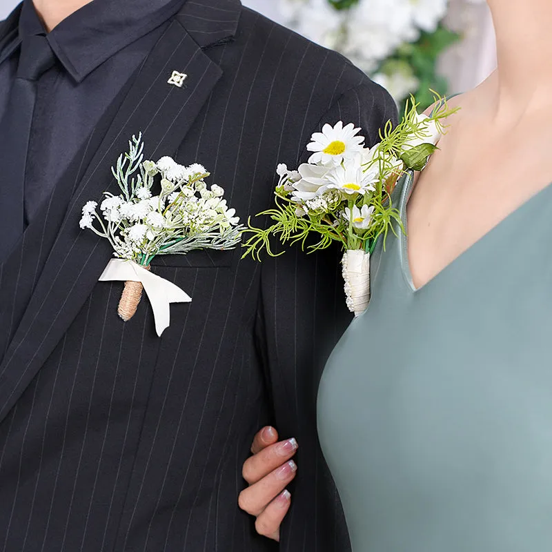 A869756 White Series Daisy Corsage Flower Bridal Bridegroom Wedding Event Supplies
