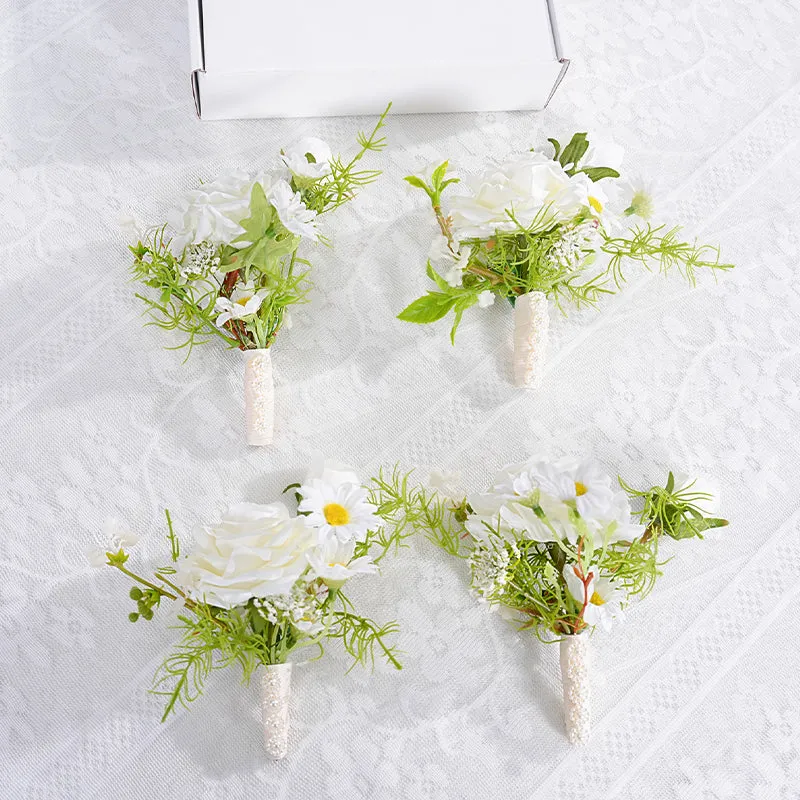 A869756 White Series Daisy Corsage Flower Bridal Bridegroom Wedding Event Supplies