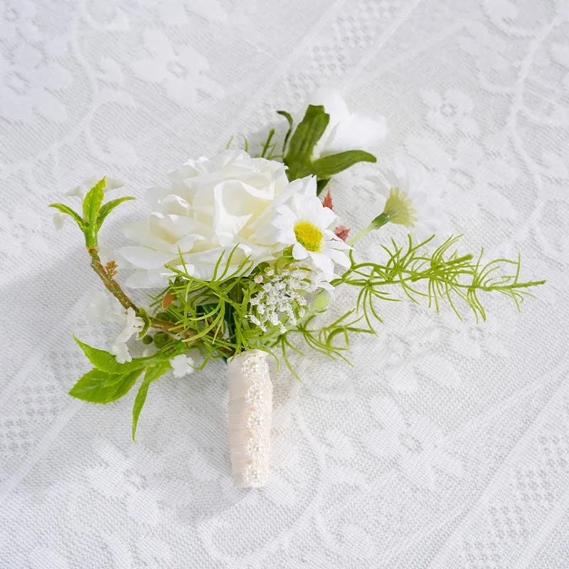 A869756 White Series Daisy Corsage Flower Bridal Bridegroom Wedding Event Supplies