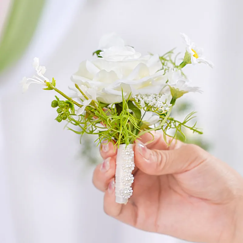 A869756 White Series Daisy Corsage Flower Bridal Bridegroom Wedding Event Supplies