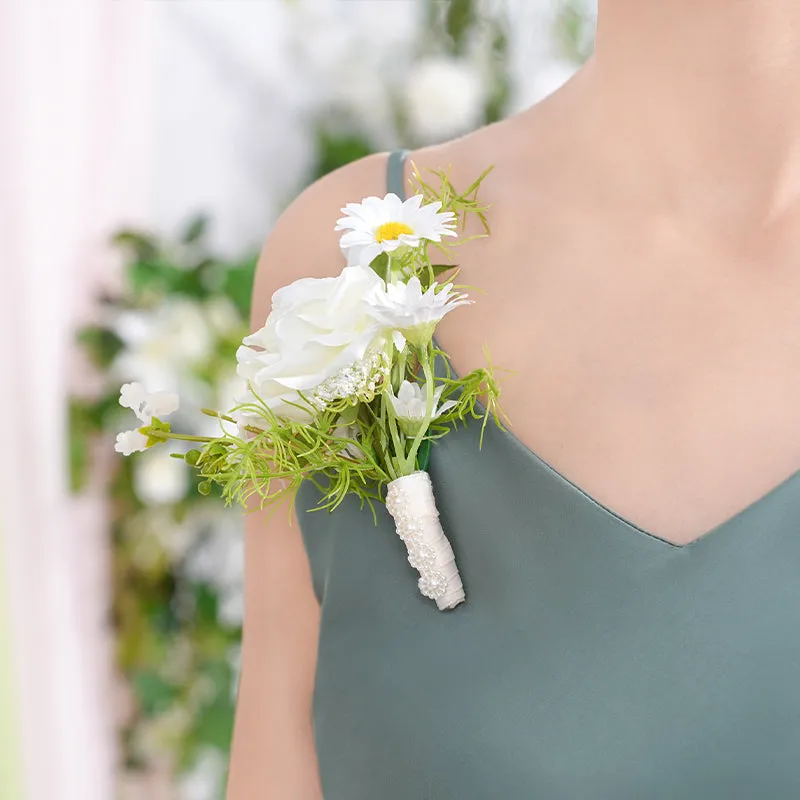 A869756 White Series Daisy Corsage Flower Bridal Bridegroom Wedding Event Supplies