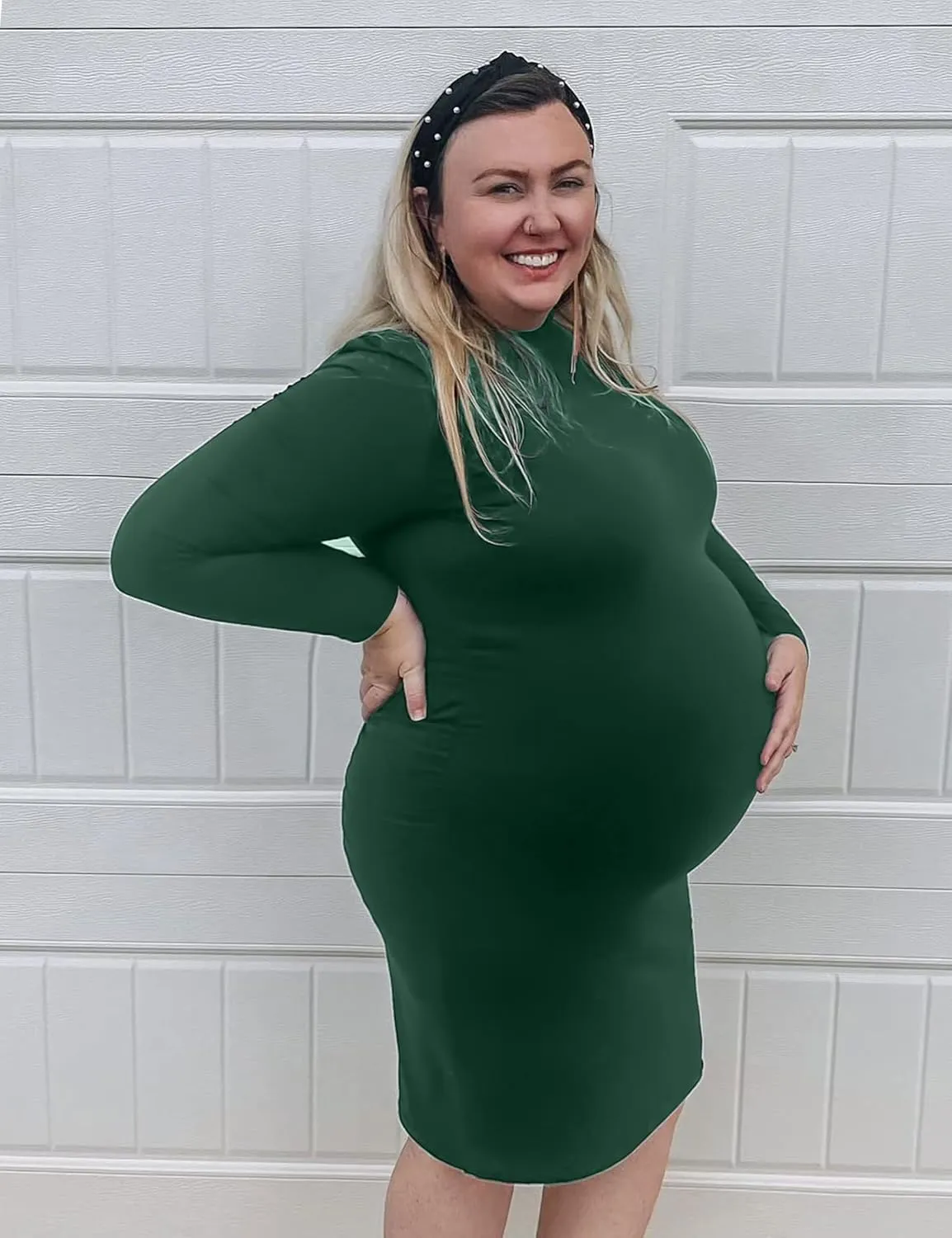 abkylie Turtleneck Long Sleeve Maternity Dress with Side Ruched/Knee Length Pregnancy Dress Fall Photoshoot Daily