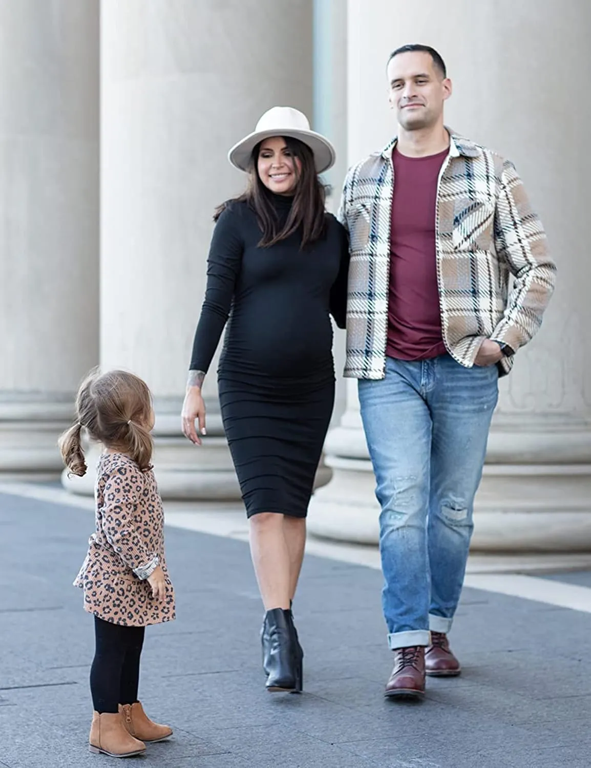 abkylie Turtleneck Long Sleeve Maternity Dress with Side Ruched/Knee Length Pregnancy Dress Fall Photoshoot Daily