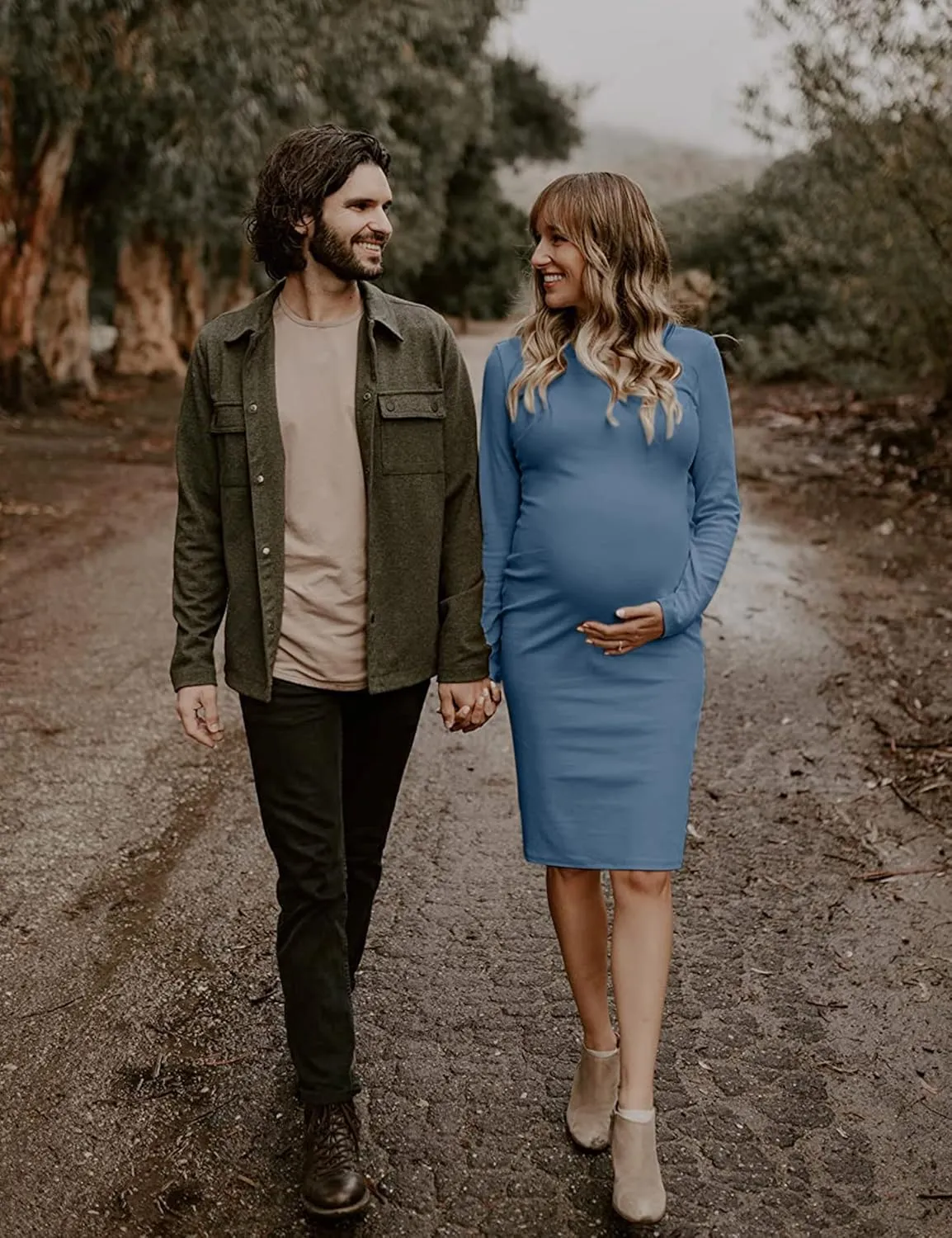 abkylie Turtleneck Long Sleeve Maternity Dress with Side Ruched/Knee Length Pregnancy Dress Fall Photoshoot Daily