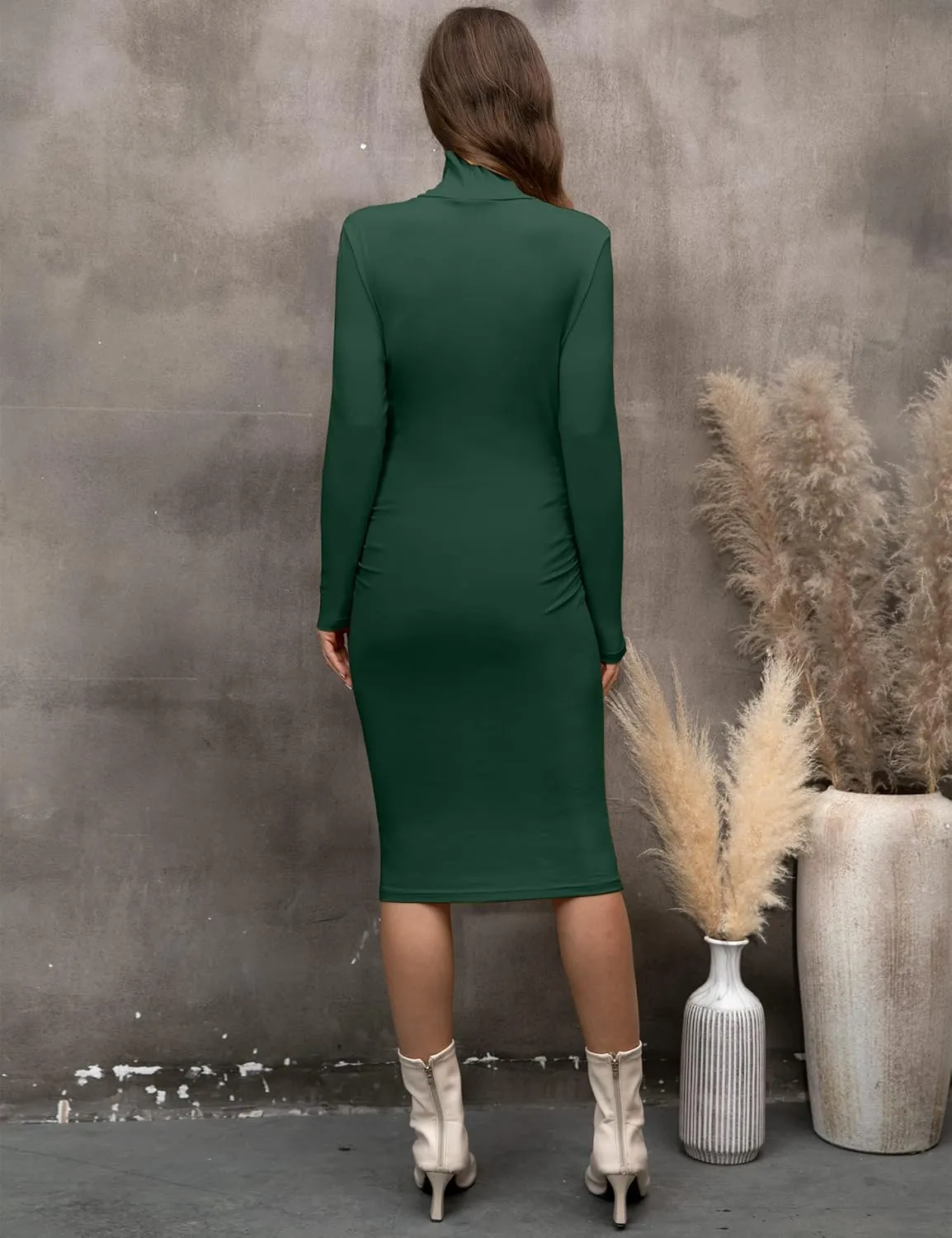 abkylie Turtleneck Long Sleeve Maternity Dress with Side Ruched/Knee Length Pregnancy Dress Fall Photoshoot Daily