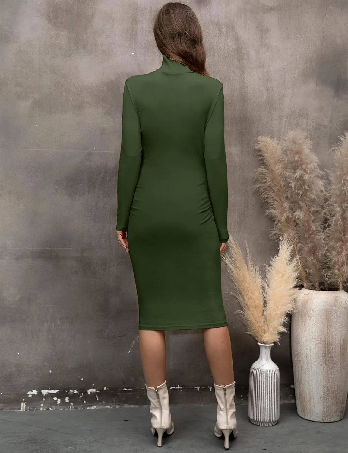 abkylie Turtleneck Long Sleeve Maternity Dress with Side Ruched/Knee Length Pregnancy Dress Fall Photoshoot Daily