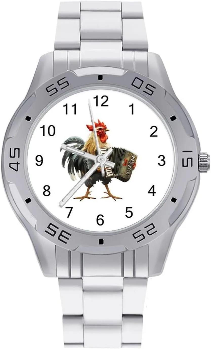 Accordion Chicken Classic Wrist Watches for Men Casual Business Dress Watch with Stainless Steel Band Work Party