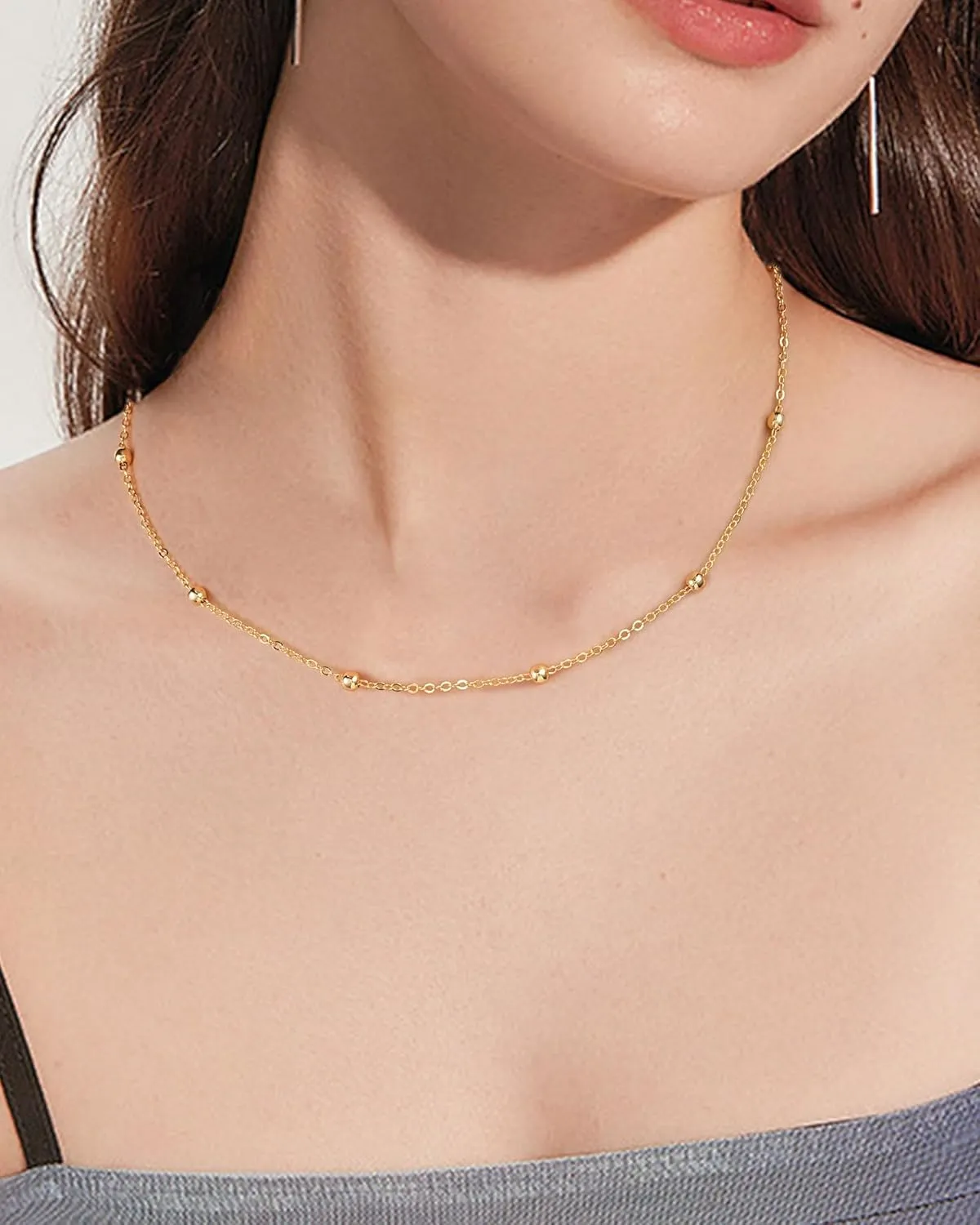 ACECHA Layered Necklaces for Women, 18K Gold Plated Choker Necklace for Women Trendy Silver Dainty Simple Layering Coin Heart Pendant Jewelry Gifts