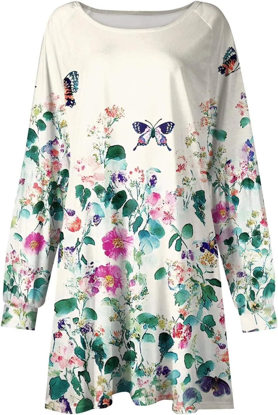 ADHOWBEW Summer Dresses for Women 2025 Long Sleeve Trendy Plus Size Sexy Casual Round Neck Midi Dresses