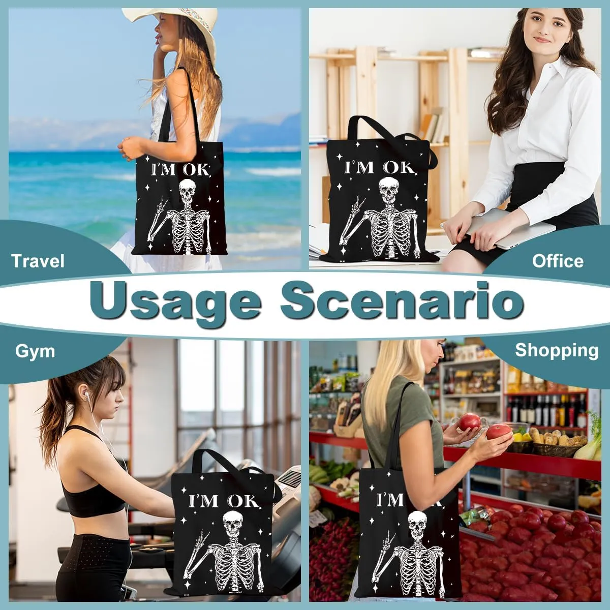 Aesthetic Tote Bag Funny Nature Lovers Weekender Bag Music Lover Reusable Grocery Bags for Travel Vacation Christmas