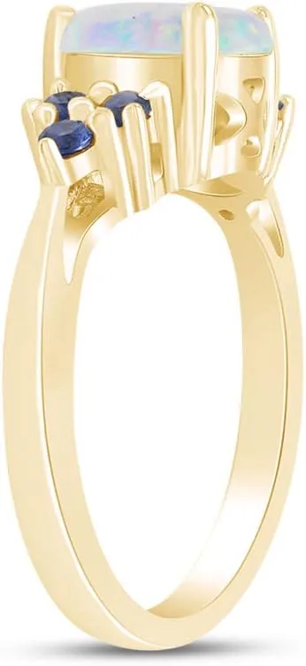 AFFY White Opal & Blue Sapphire In 14k Gold Over Sterling Silver Oval & Round Cut Ring Jewelry For Womens
