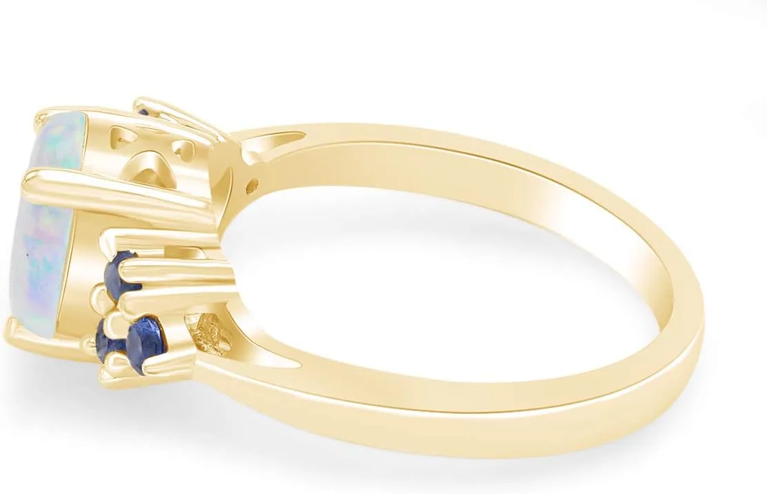 AFFY White Opal & Blue Sapphire In 14k Gold Over Sterling Silver Oval & Round Cut Ring Jewelry For Womens