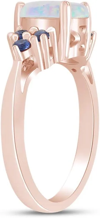 AFFY White Opal & Blue Sapphire In 14k Gold Over Sterling Silver Oval & Round Cut Ring Jewelry For Womens