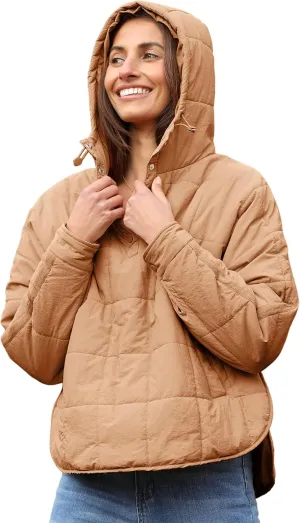 Ailoqing Women's Oversized Pullover Puffer Jacket Quilted Lightweight Long Sleeve Winter Warm Hoodies Coat