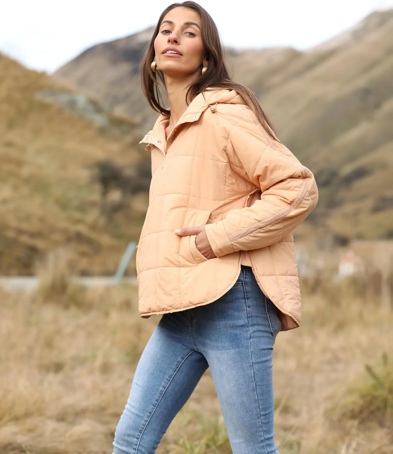Ailoqing Women's Oversized Pullover Puffer Jacket Quilted Lightweight Long Sleeve Winter Warm Hoodies Coat
