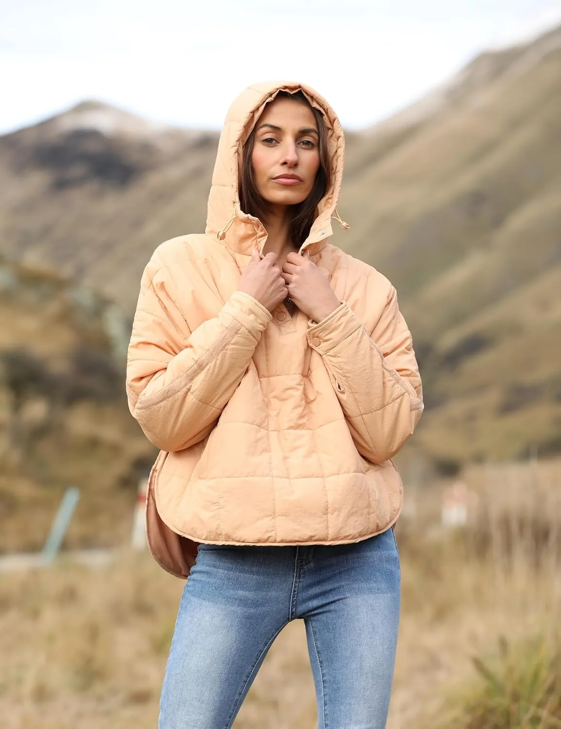 Ailoqing Women's Oversized Pullover Puffer Jacket Quilted Lightweight Long Sleeve Winter Warm Hoodies Coat
