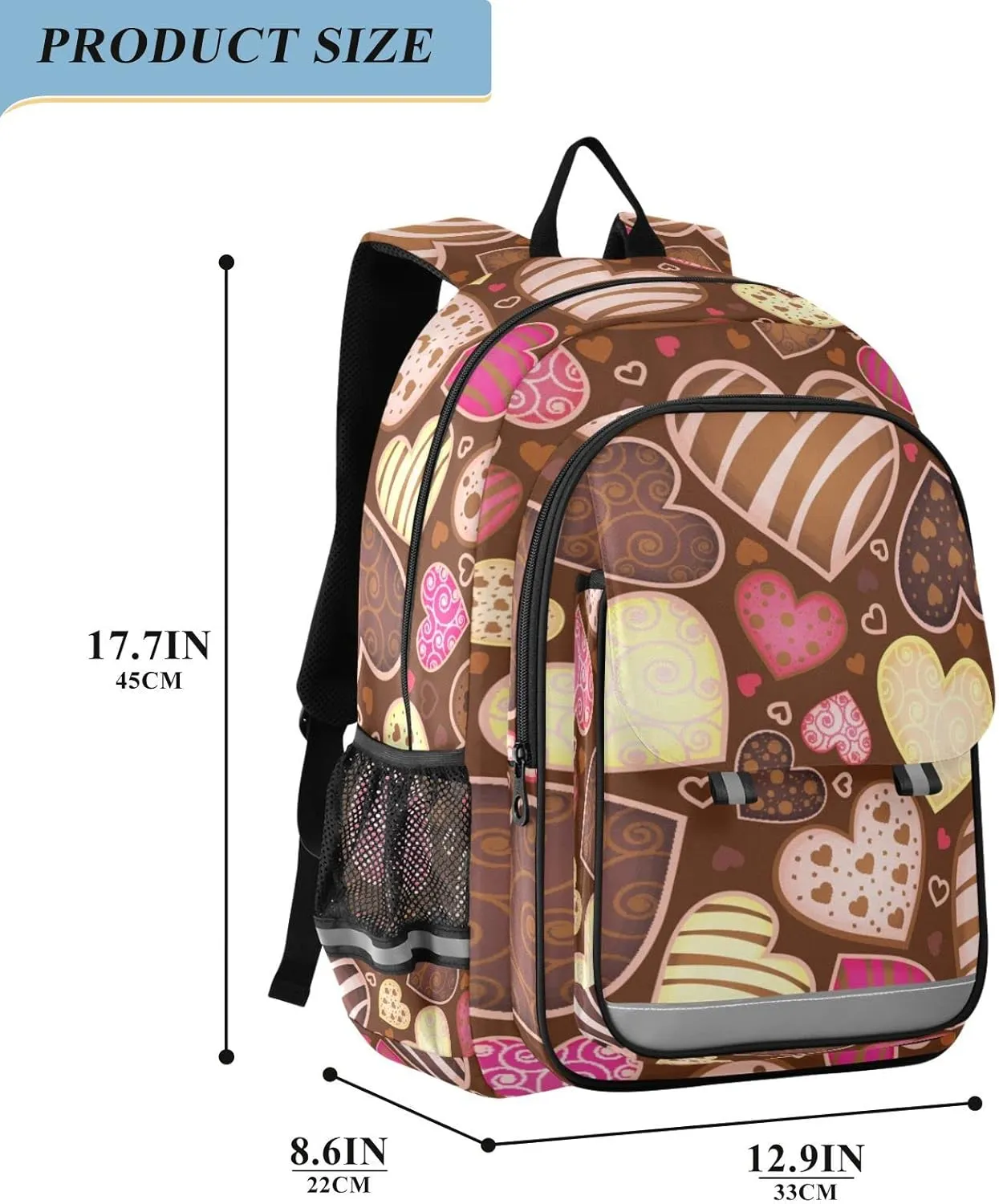 ALAZA Chocolate Sweet Heart Backpacks Reflective Safety Backpack