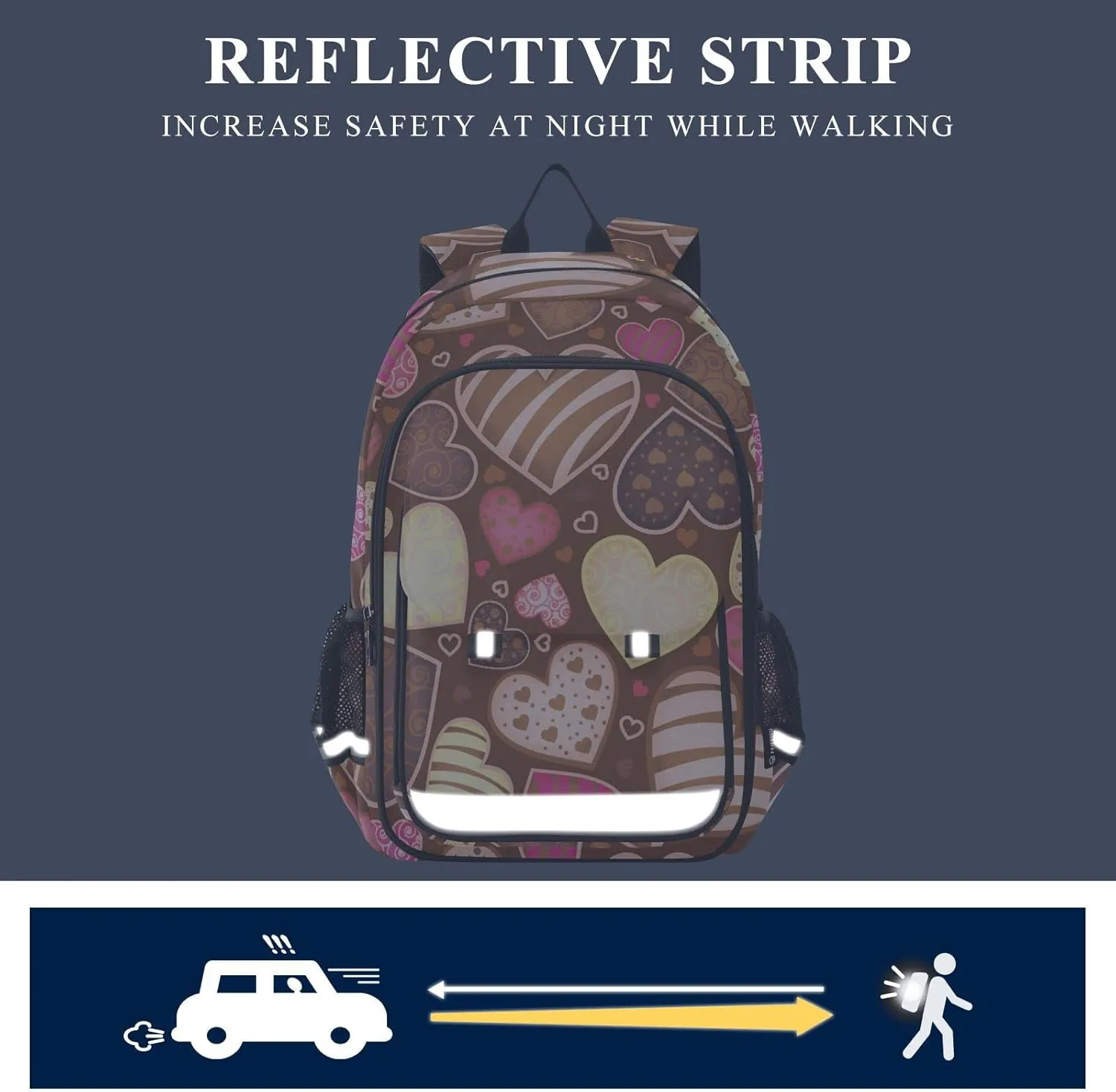 ALAZA Chocolate Sweet Heart Backpacks Reflective Safety Backpack
