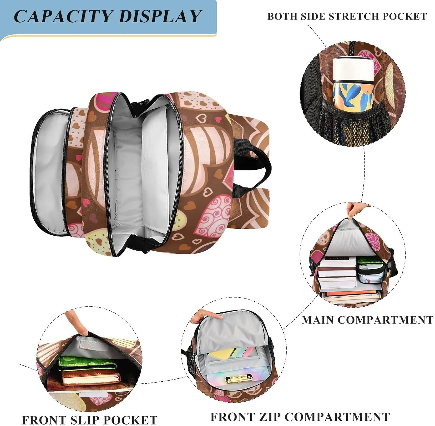 ALAZA Chocolate Sweet Heart Backpacks Reflective Safety Backpack