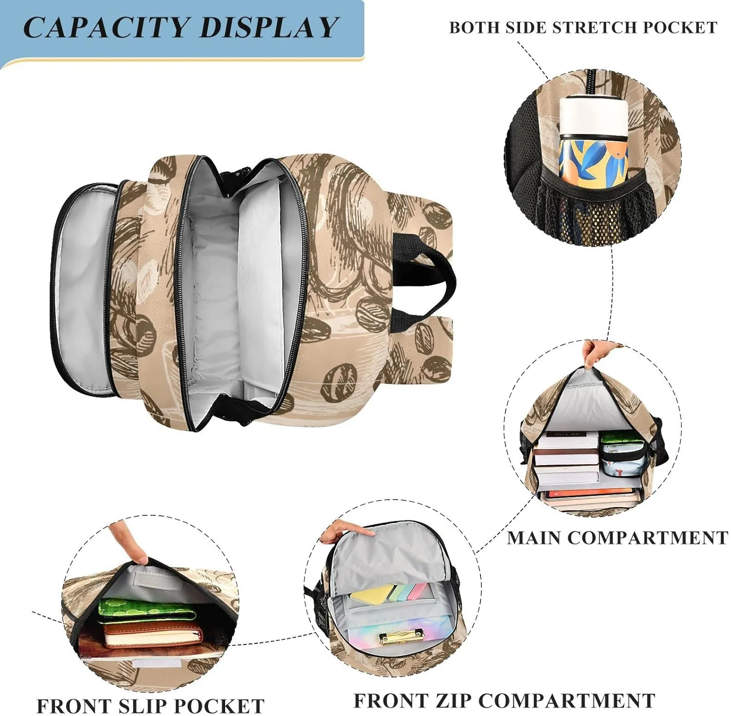 ALAZA Coffee Bean Seamless Backpacks Travel Laptop Backpack