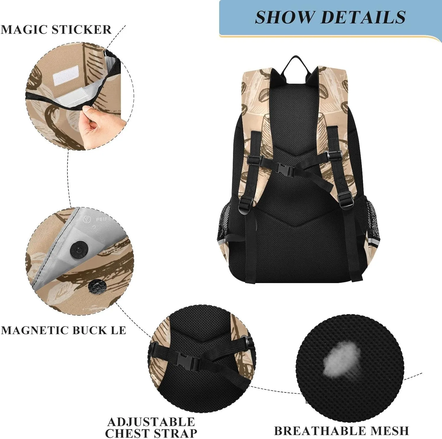 ALAZA Coffee Bean Seamless Backpacks Travel Laptop Backpack