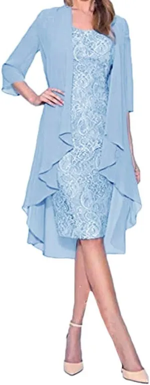 Aniywn Women Plus Size Two Piece Long Sleeve Party Dress Lace Solid Color Elegant Long Maxi Dress Mini Dress