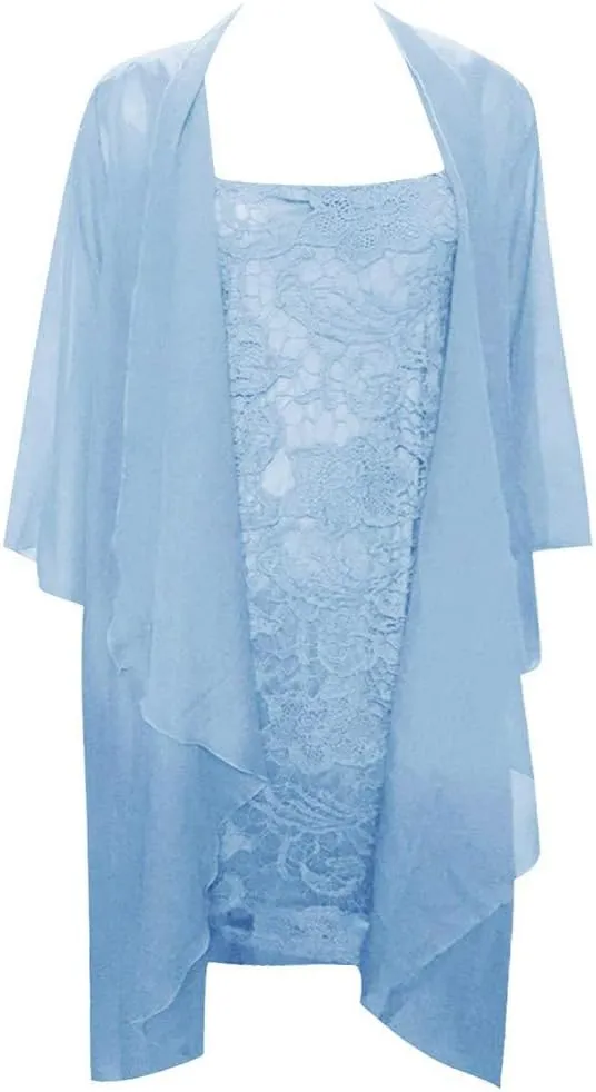 Aniywn Women Plus Size Two Piece Long Sleeve Party Dress Lace Solid Color Elegant Long Maxi Dress Mini Dress