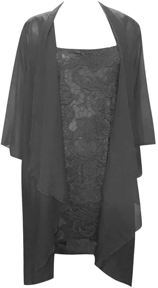 Aniywn Women Plus Size Two Piece Long Sleeve Party Dress Lace Solid Color Elegant Long Maxi Dress Mini Dress