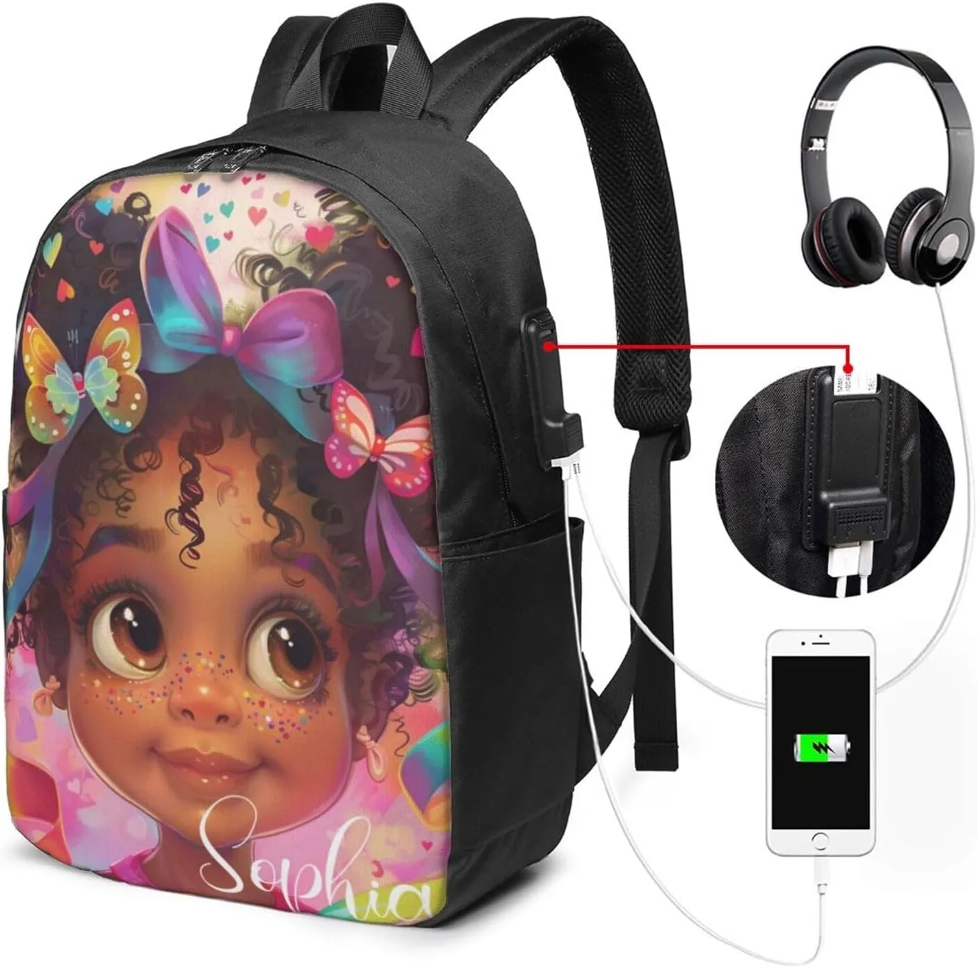 Artsadd Custom Girls Backpack Personalized Girls Backpack with Name Back to School Supplies BackPack for Women School Bookbag Backpack for School Laptop Backpack for Students Travel Backpack 17 Inch