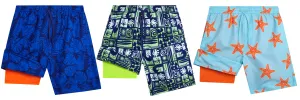 B-COMP - Wholesale Boy's Printed Swim Trunk with Compression Liner