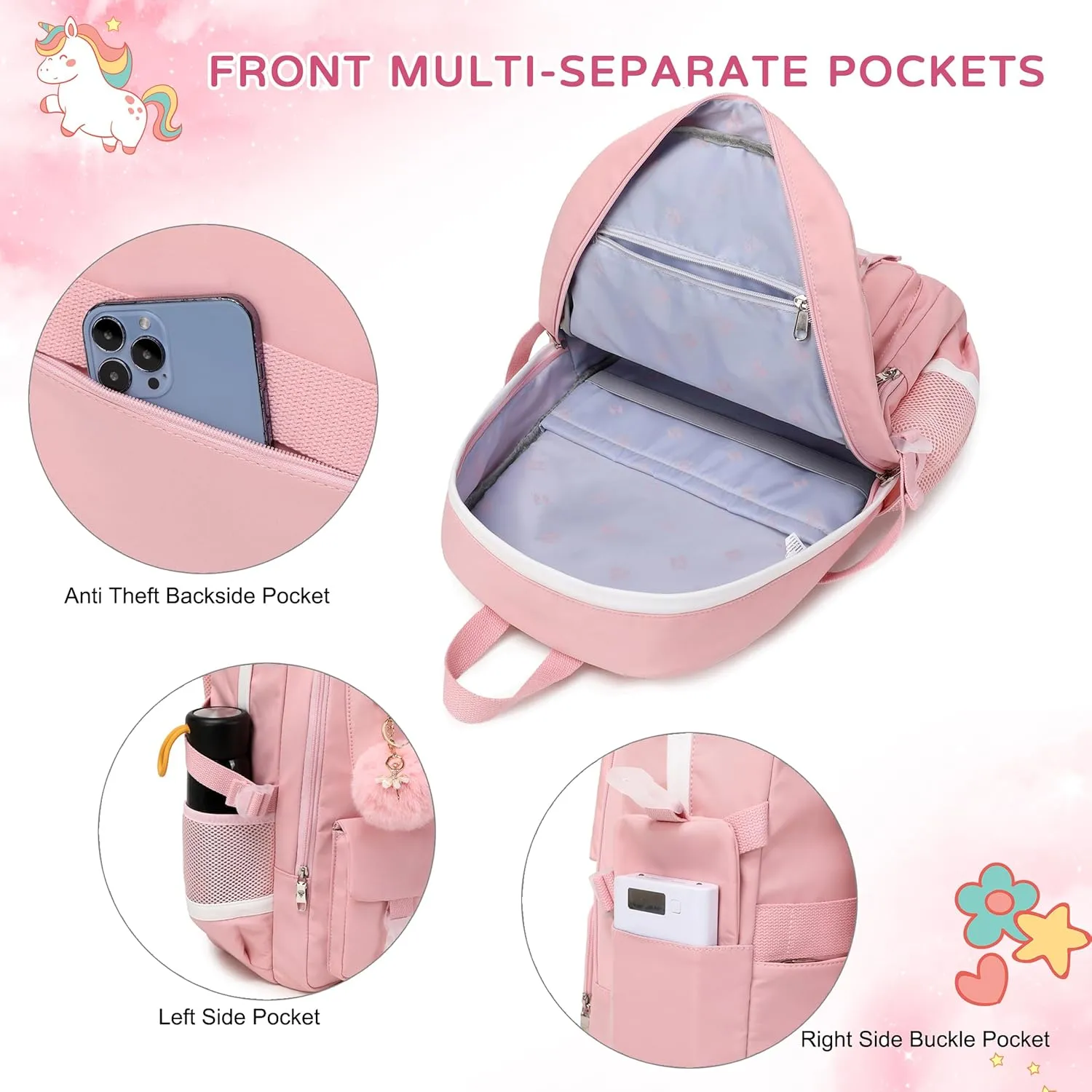 Backpack for Girls Laptop Backpacks 15.6 Inch College Cute Bookbag Anti Theft Primary Elementary School Bag Casual Daypack for Students Teens Girl Women (Pink)