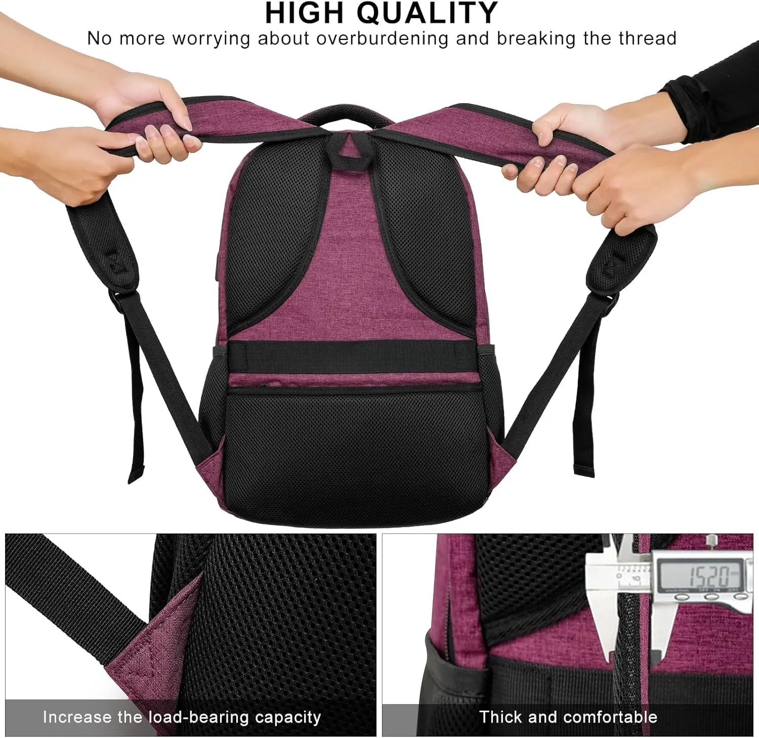 Backpack for Women, School Backpack for Teens Girls,College Back Pack with 15.6 inch Laptop Sleeve, Travel Laptops Backpack with USB Charging Port, Ergonomic Straps - Bookbag Red