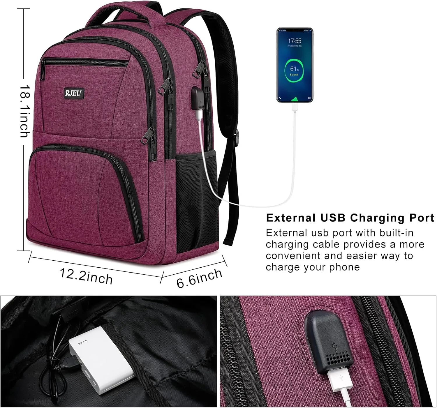 Backpack for Women, School Backpack for Teens Girls,College Back Pack with 15.6 inch Laptop Sleeve, Travel Laptops Backpack with USB Charging Port, Ergonomic Straps - Bookbag Red
