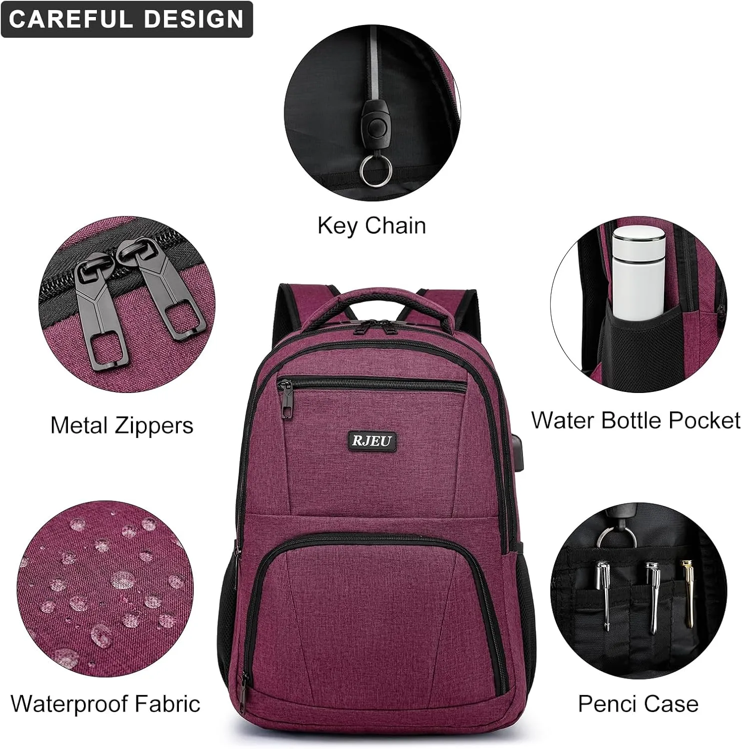 Backpack for Women, School Backpack for Teens Girls,College Back Pack with 15.6 inch Laptop Sleeve, Travel Laptops Backpack with USB Charging Port, Ergonomic Straps - Bookbag Red