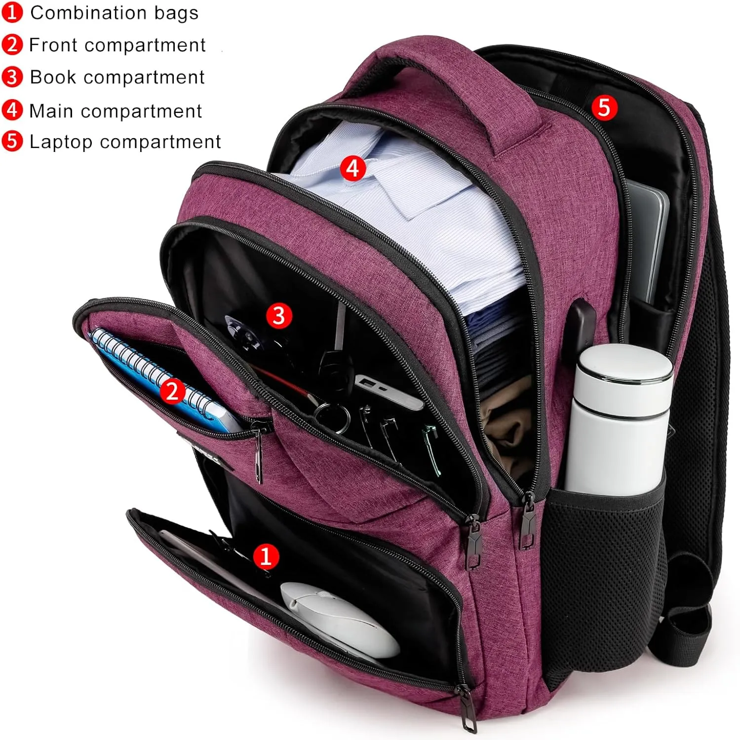 Backpack for Women, School Backpack for Teens Girls,College Back Pack with 15.6 inch Laptop Sleeve, Travel Laptops Backpack with USB Charging Port, Ergonomic Straps - Bookbag Red