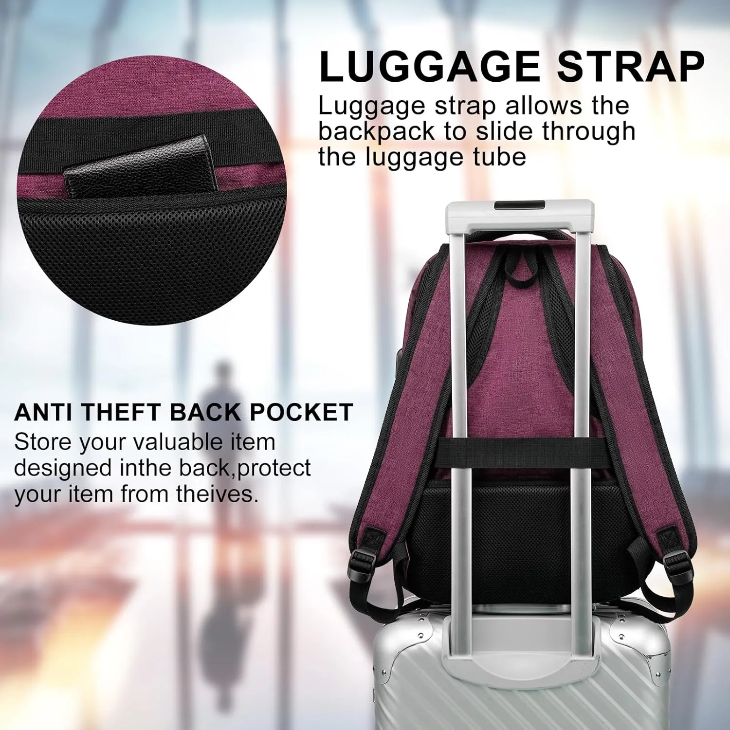 Backpack for Women, School Backpack for Teens Girls,College Back Pack with 15.6 inch Laptop Sleeve, Travel Laptops Backpack with USB Charging Port, Ergonomic Straps - Bookbag Red